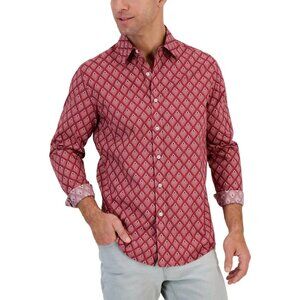 Club Room Men Karanda Button-Down Shirt Cotton Geometric Printed Red Size Small